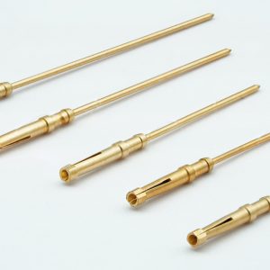 Connector contact female socket by VF Decolletage, precision CNC machined for electronic and aerospace applications.