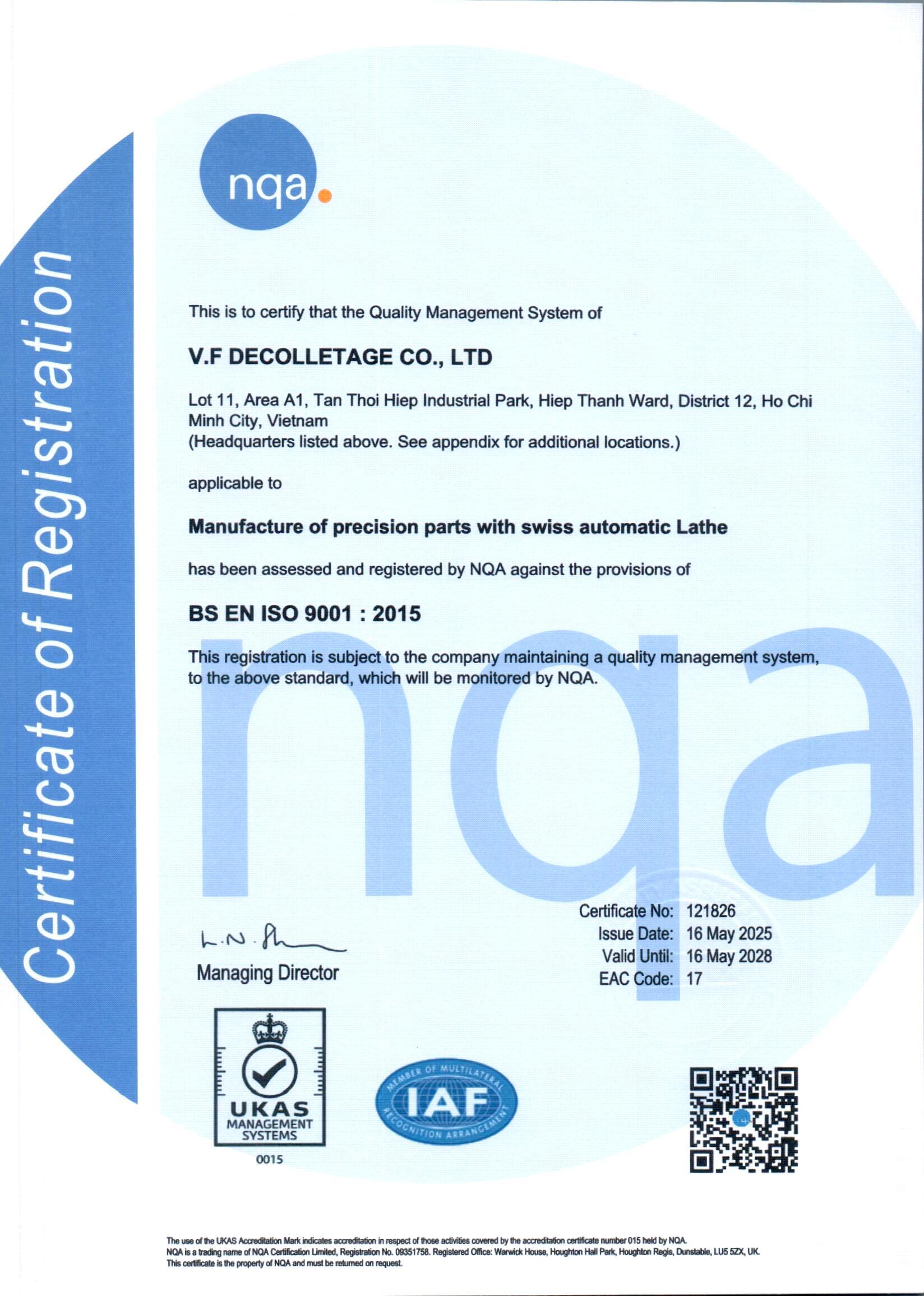 ISO 9001:2015 Certified Precision Machining – VF Decolletage - VF Decolletage VF Decolletage quality control team uses manual calipers to ensure precise dimensional accuracy for machined components. Each part undergoes strict inspection to comply with ISO 9001:2015 standards, guaranteeing consistent quality for aerospace, automotive, medical, and connector industries.